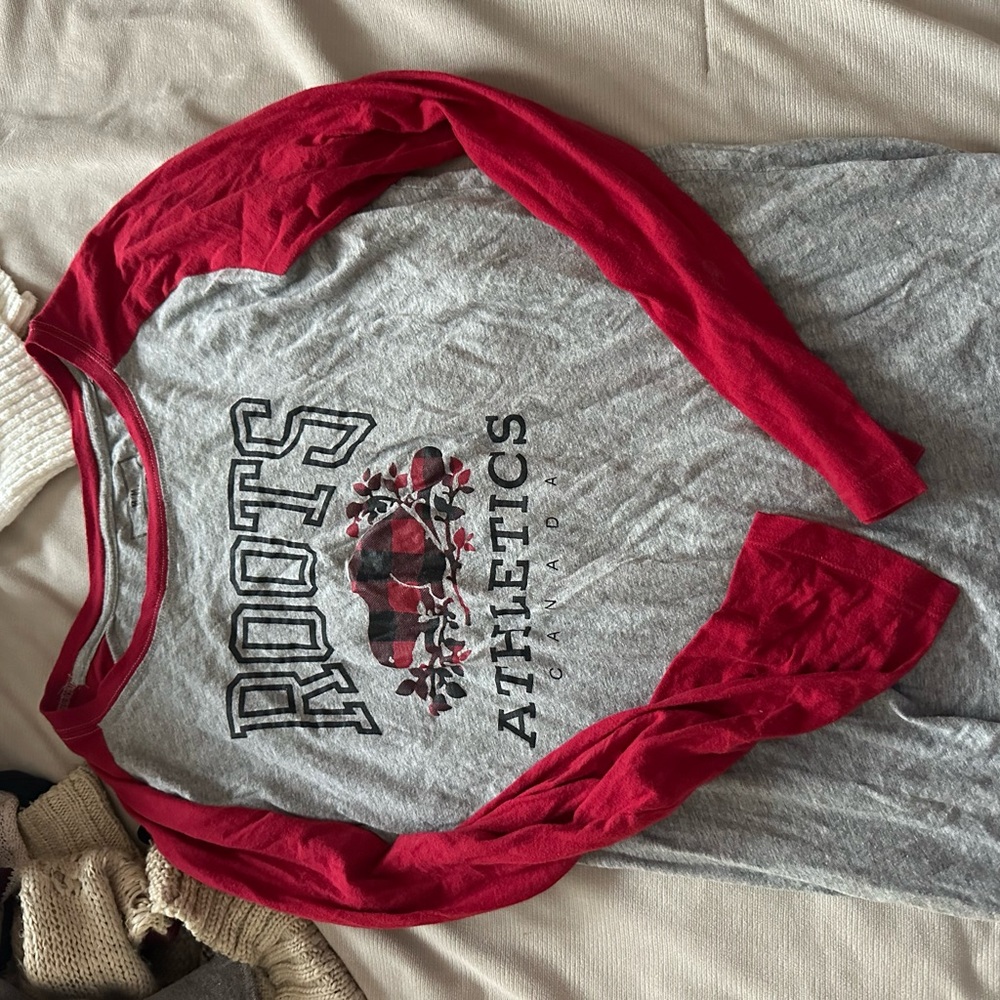 Roots Athletics Red and Gray Raglan Tee